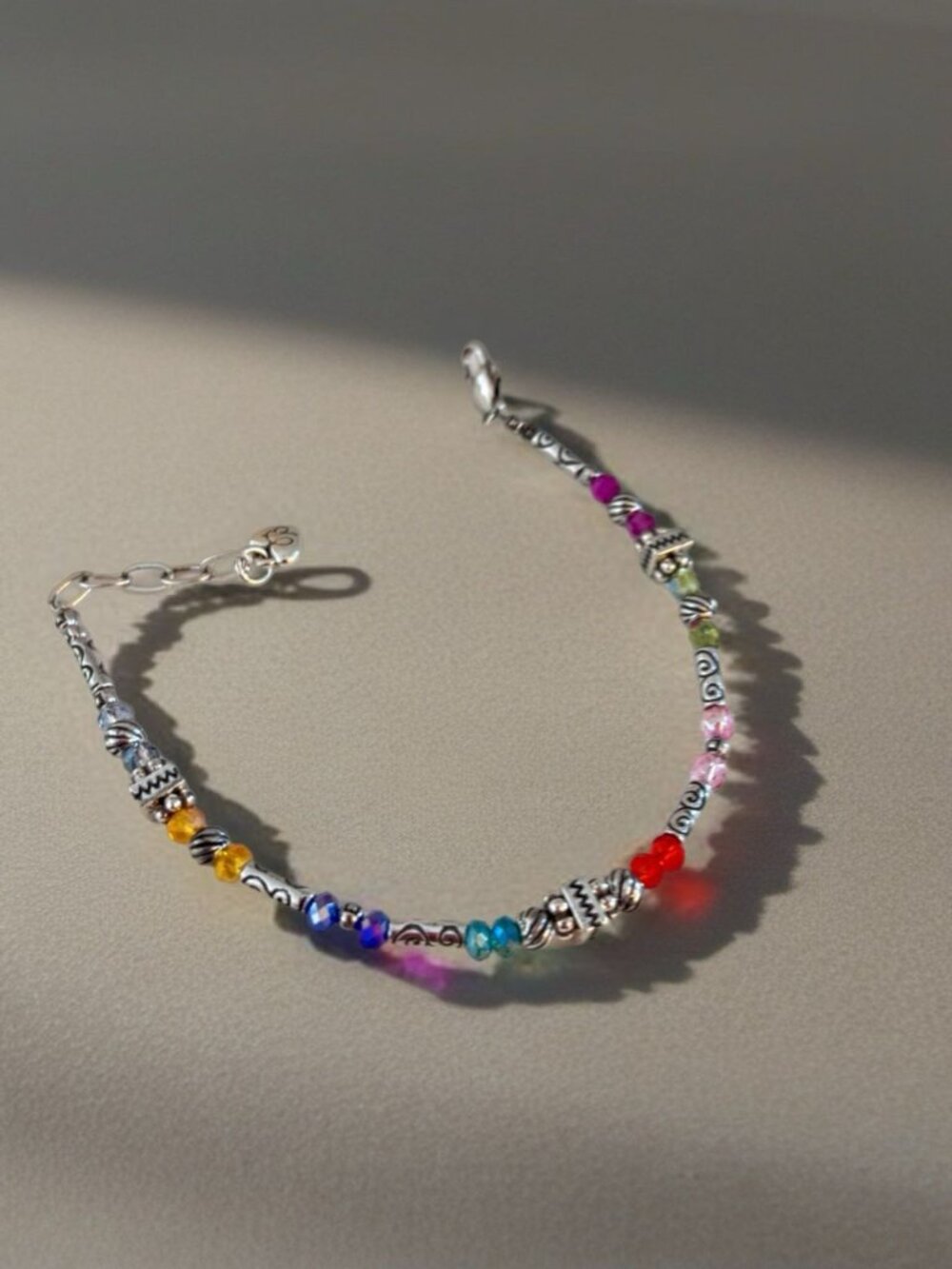 Brighton Gleam Rainbow Colorful Beaded Silver Retired Bracelet